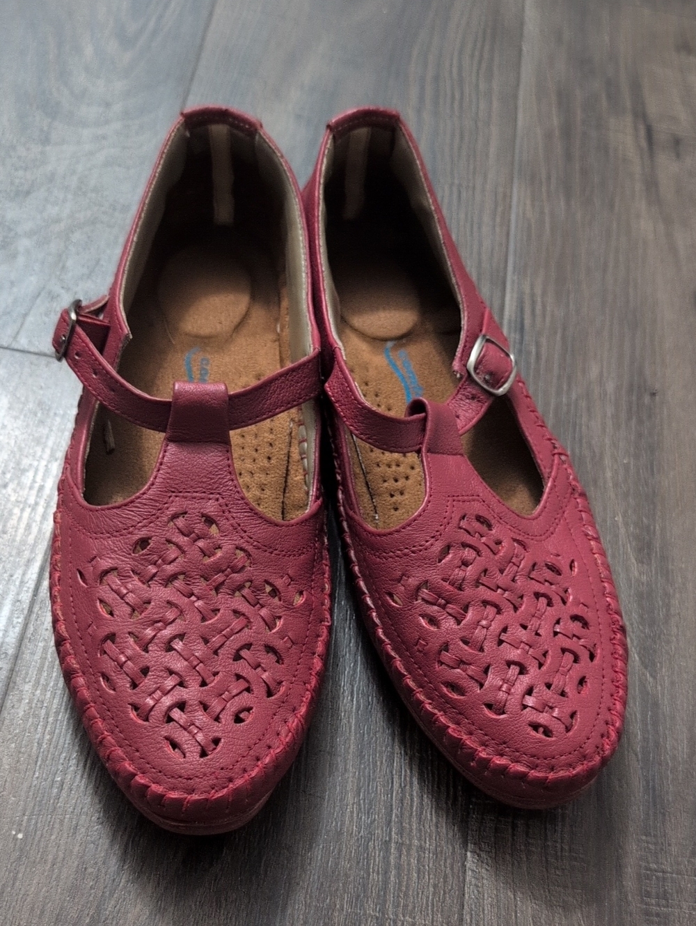Women’s Comfort Mary Jane Fisherman Woven Flats in Burgundy